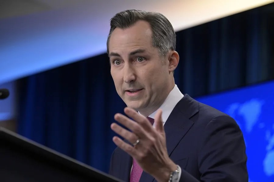 El portavoz del Departamento de Estado, Matthew Miller, durante una rueda de prensa.