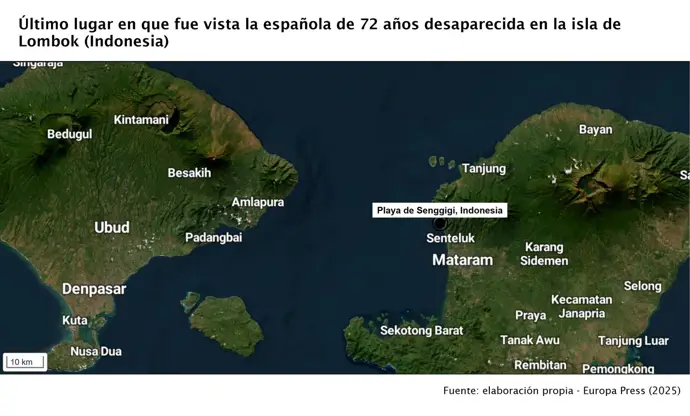 Encuentran el cuerpo de la española desaparecida en Indonesia; hay dos personas detenidas.