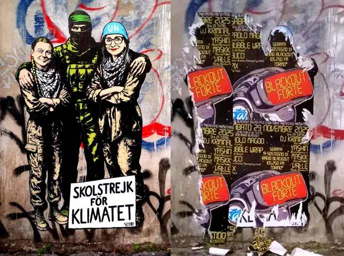 Destruyen un mural en Roma de Greta Thunberg junto a un miliciano de Hamás, denuncia el artista