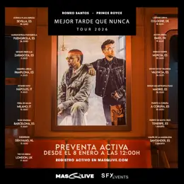 Romeo Santos y Prince Royce se presentarán en 10 ciudades españolas en su gira 'Mejor tarde que
