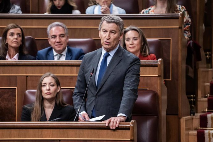 El presidente del PP, Alberto N&uacute;&ntilde;ez Feij&oacute;o, durante una sesi&oacute;n plenaria en el Congreso, a 29 de abril de 2026, en Madrid (Espa&ntilde;a).